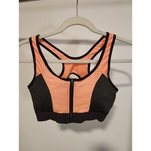 Racerback Zip Front Sports Bra Peach Gray Medium Support Activewear Workout